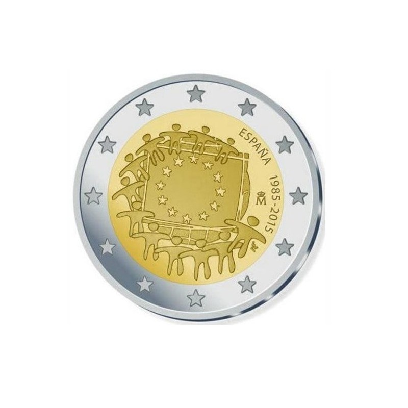 Moneda 2 euros conmemorativa España 2015 Aniversario Bandera UE