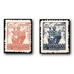 Barcelona 1943. 450 Aniv. de la Llegada de Colón a Barcelona. Edif.49/50 **