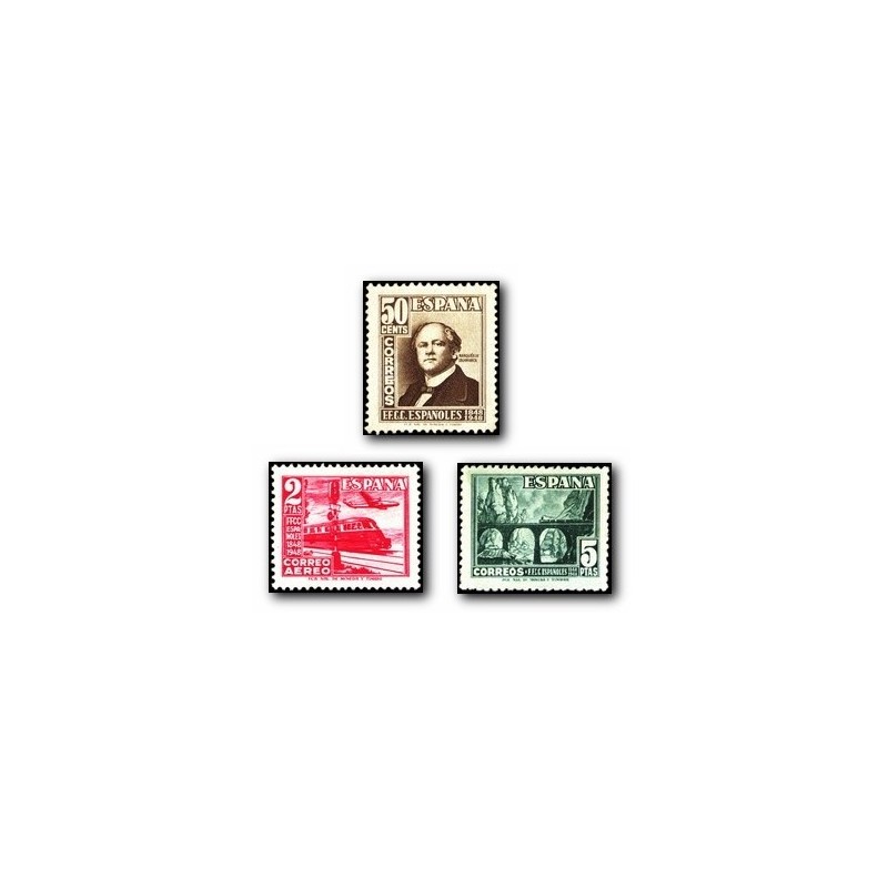 1948 Sellos de España. Centenario del Ferrocarril. (Edif. 1037/1039) **