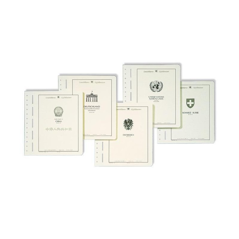 Hojas Leuchtturm para álbumes de sellos (en blanco con título del país)